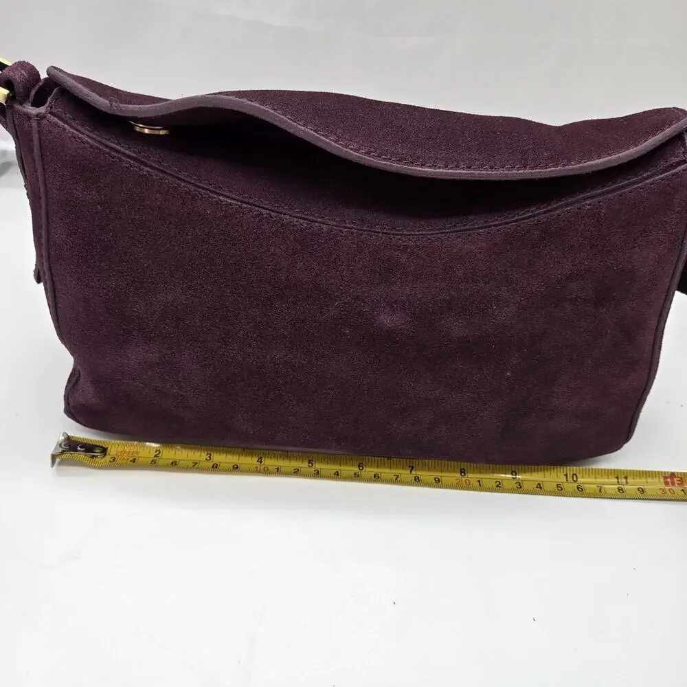 Purple Burgundy Leather Suede Shoulder Bag 11x6x4